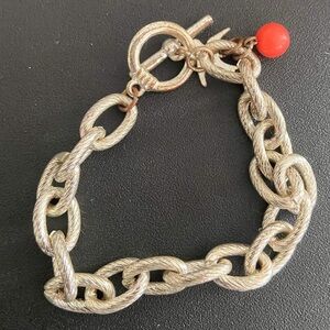 Silver Chain Bracelet with Red Accent